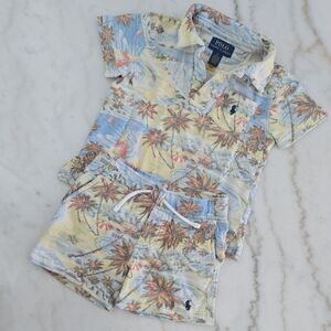 Polo by Ralph Lauren Kids Palm Print Pajama Set - Blue and Cream